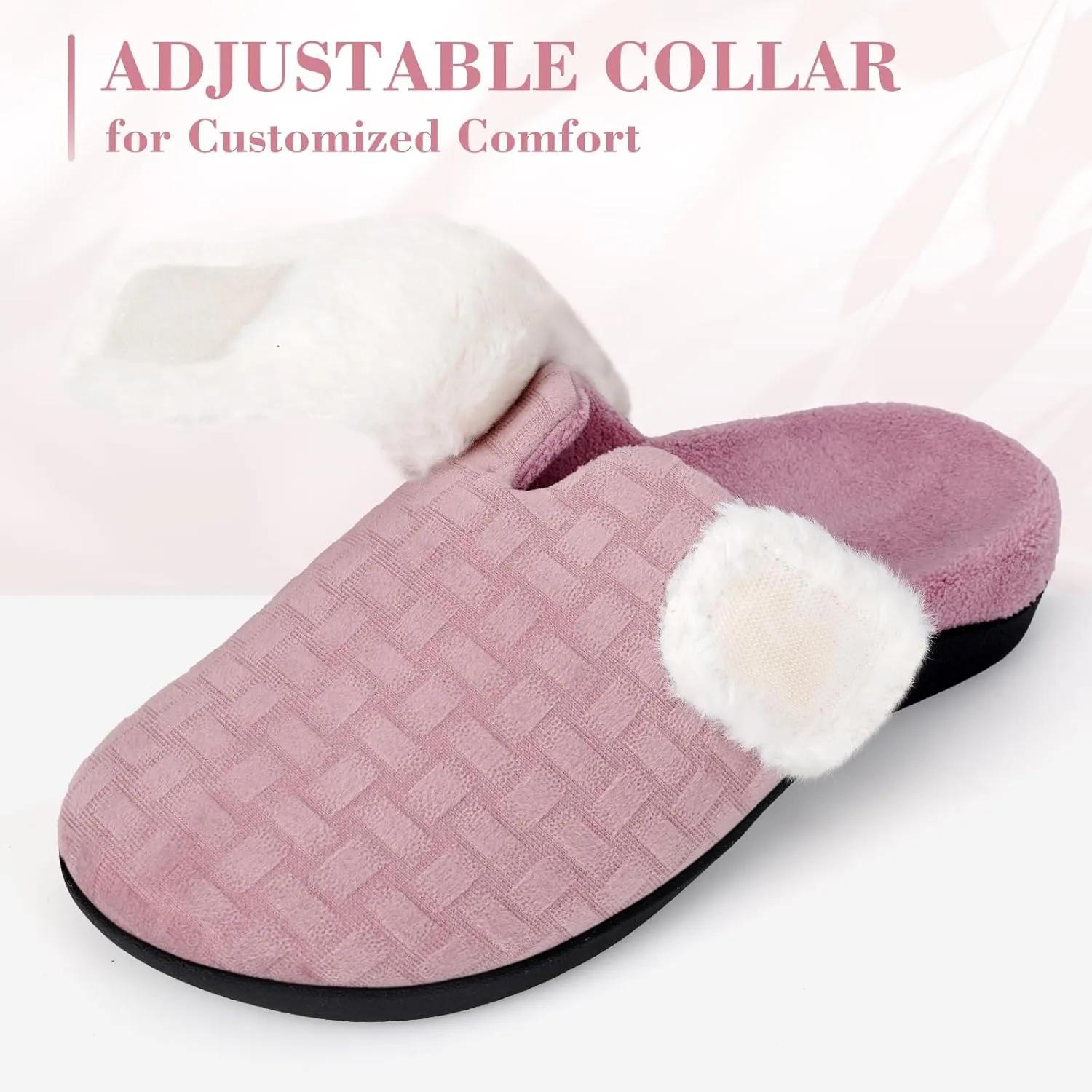 ERGOfoot Womens Orthopedic Fuzzy Slippers with Arch Support - Ideal for Plantar Fasciitis, Slip-On Bedroom House Shoes with Indoor/Outdoor Anti-Skid Rubber Sole