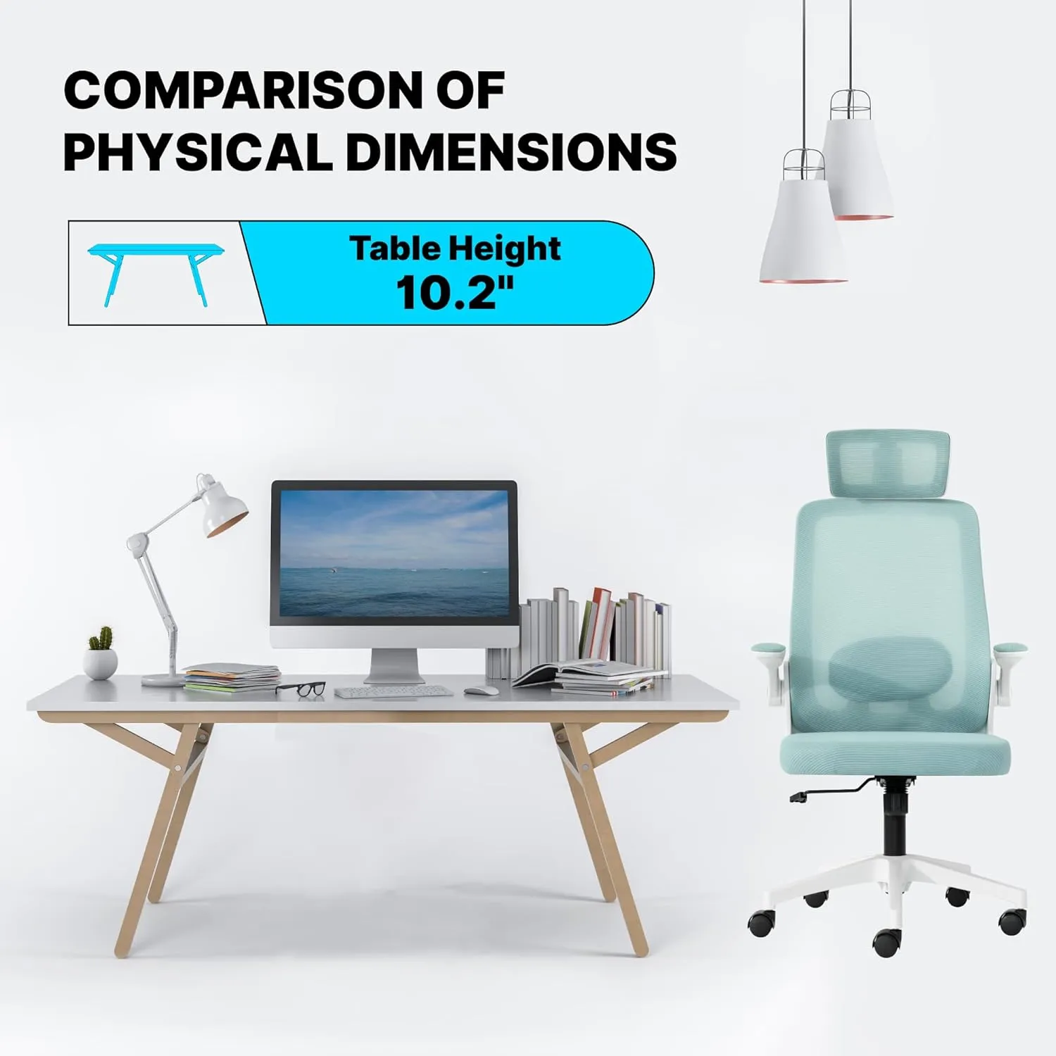 Ergonomic Home Office Chair with Adjustable Lumbar Support Adjustable Headrest,Comfy High Back, Breathable Mesh Computer Gaming Chair with Flip-Up Armrests (Blue)