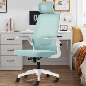 Ergonomic Home Office Chair with Adjustable Lumbar Support Adjustable Headrest,Comfy High Back, Breathable Mesh Computer Gaming Chair with Flip-Up Armrests (Blue)