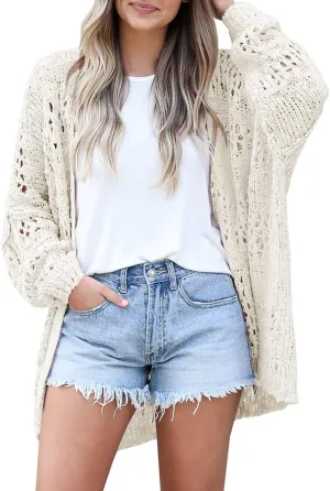 Ermonn Womens Crochet Cardigan Sweater Kimonos Boho Solid Color Oversized Fall Open Front Outwear