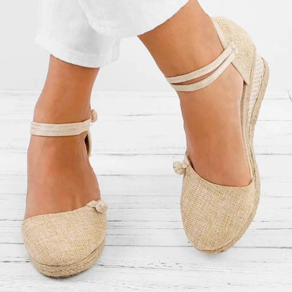Espadrille Wedge,Womens Wedges Sandals Espadrilles Platform Closed Open Toe Ankle Strap Slingback Summer Casual Lace Up Buckle Retro Ankle-Tie Classic Low Heel 2025 Beach Dress Wedge Shoes