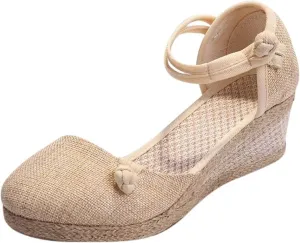 Espadrille Wedge,Womens Wedges Sandals Espadrilles Platform Closed Open Toe Ankle Strap Slingback Summer Casual Lace Up Buckle Retro Ankle-Tie Classic Low Heel 2025 Beach Dress Wedge Shoes