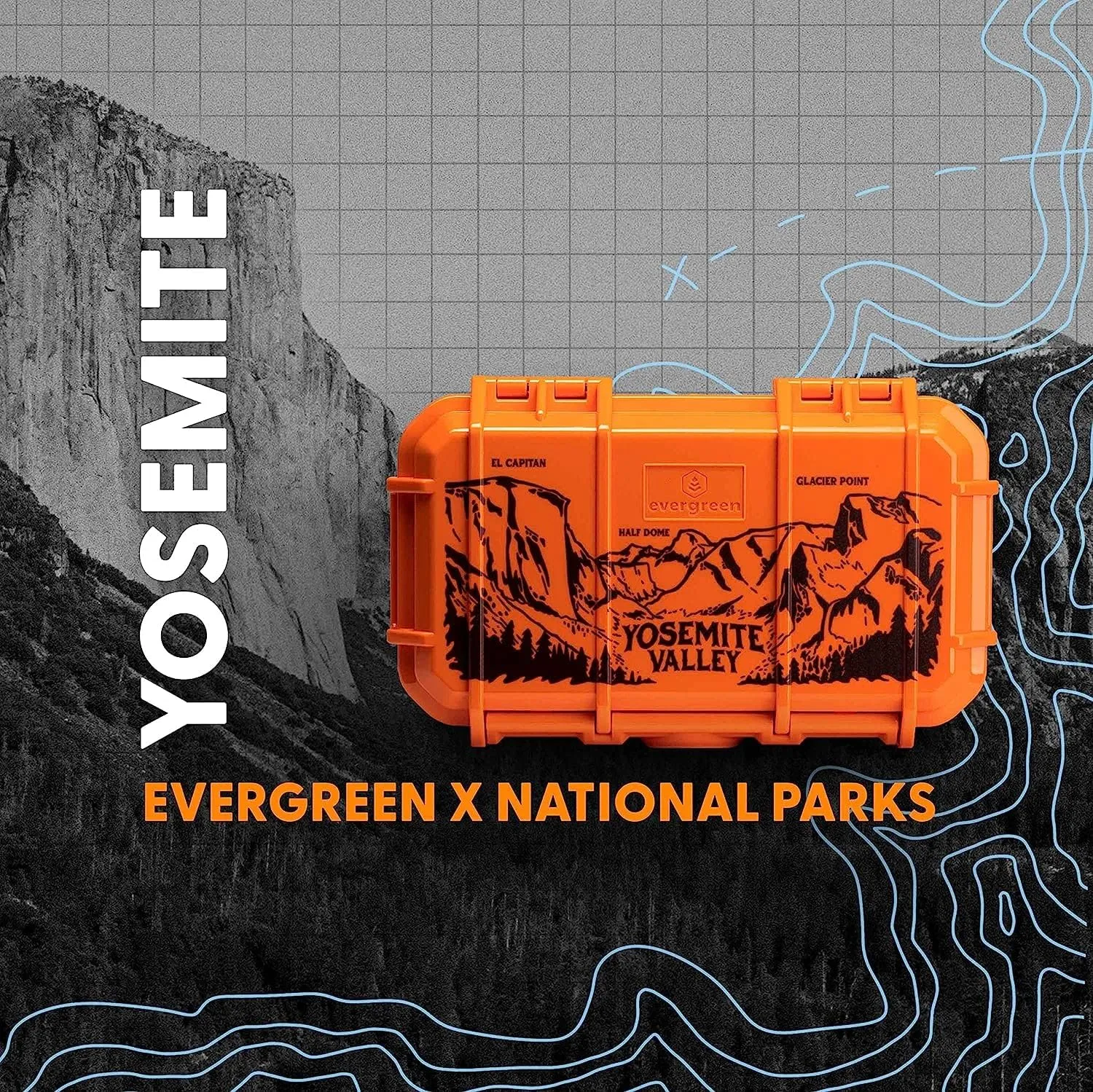 Evergreen 56 ToughBox - EDC Dry Box Protective Case USA Made for Organization of Cameras, Phones, Camping, Fishing, Hiking, Water Sports (National Park - Orange Yosemite)
