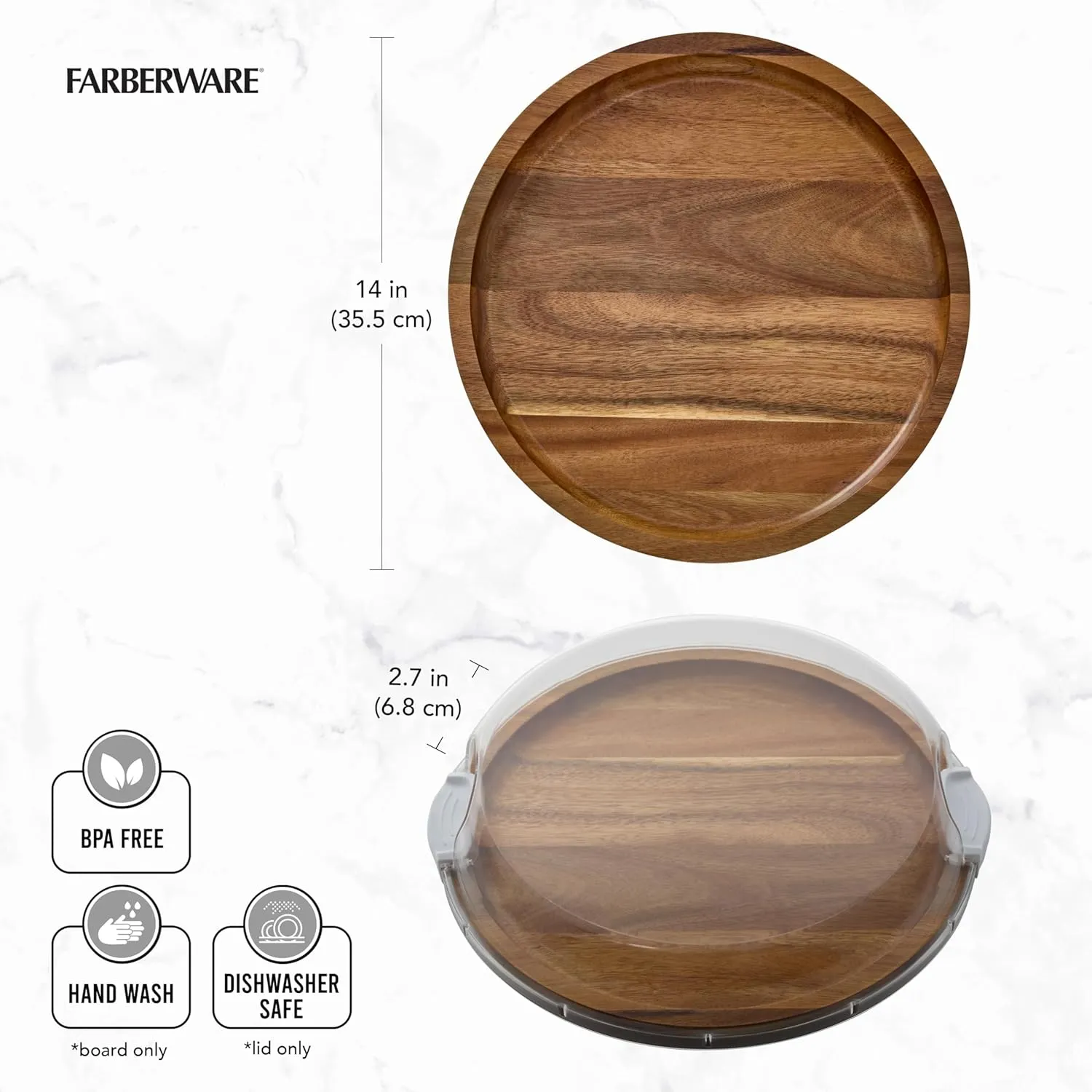 FARBERWARE Build-a-Board Cutting Board with Single Compartment and Clear Locking Lid for Charcuterie, Snacks, and More, Acacia