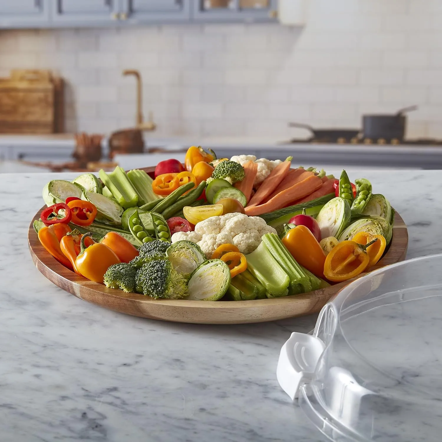 FARBERWARE Build-a-Board Cutting Board with Single Compartment and Clear Locking Lid for Charcuterie, Snacks, and More, Acacia