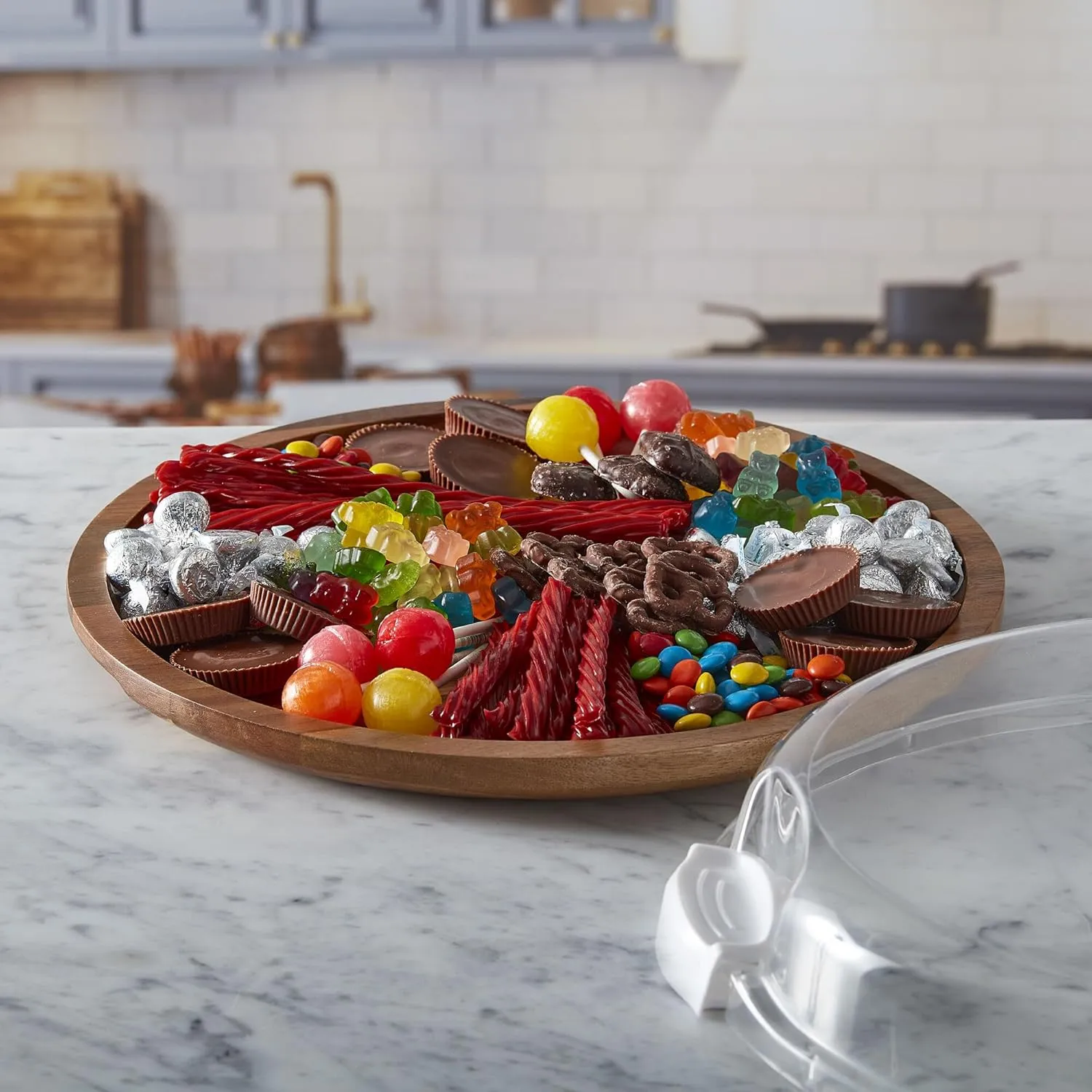 FARBERWARE Build-a-Board Cutting Board with Single Compartment and Clear Locking Lid for Charcuterie, Snacks, and More, Acacia