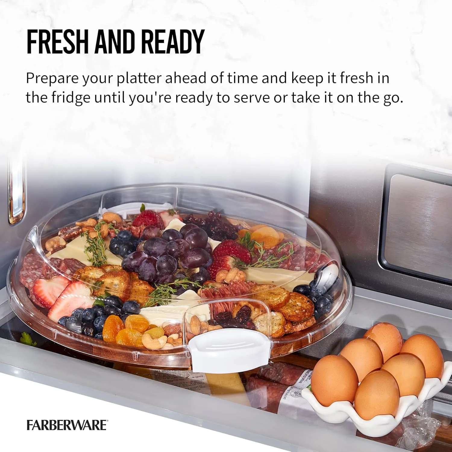 FARBERWARE Build-a-Board Cutting Board with Single Compartment and Clear Locking Lid for Charcuterie, Snacks, and More, Acacia