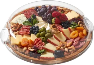 FARBERWARE Build-a-Board Cutting Board with Single Compartment and Clear Locking Lid for Charcuterie, Snacks, and More, Acacia