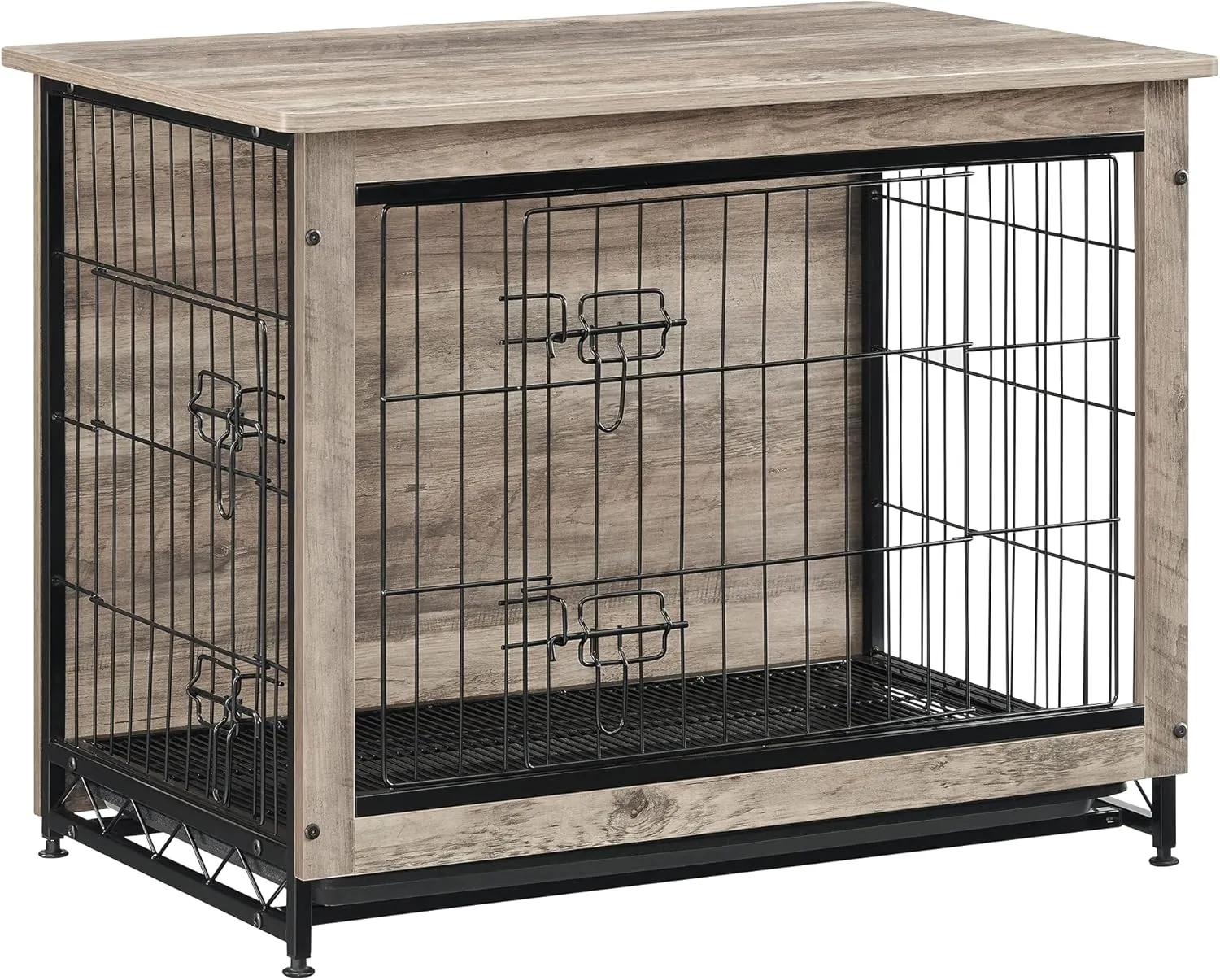 Feandrea Dog Crate Furniture, 32.5" Side End Table, Modern Kennel for Dogs Indoor up to 45 lb, Heavy-Duty Dog Cage with Multi-Purpose Removable Tray, Double-Door Dog House, Greige UPFC002G01