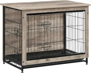 Feandrea Dog Crate Furniture, 32.5" Side End Table, Modern Kennel for Dogs Indoor up to 45 lb, Heavy-Duty Dog Cage with Multi-Purpose Removable Tray, Double-Door Dog House, Greige UPFC002G01