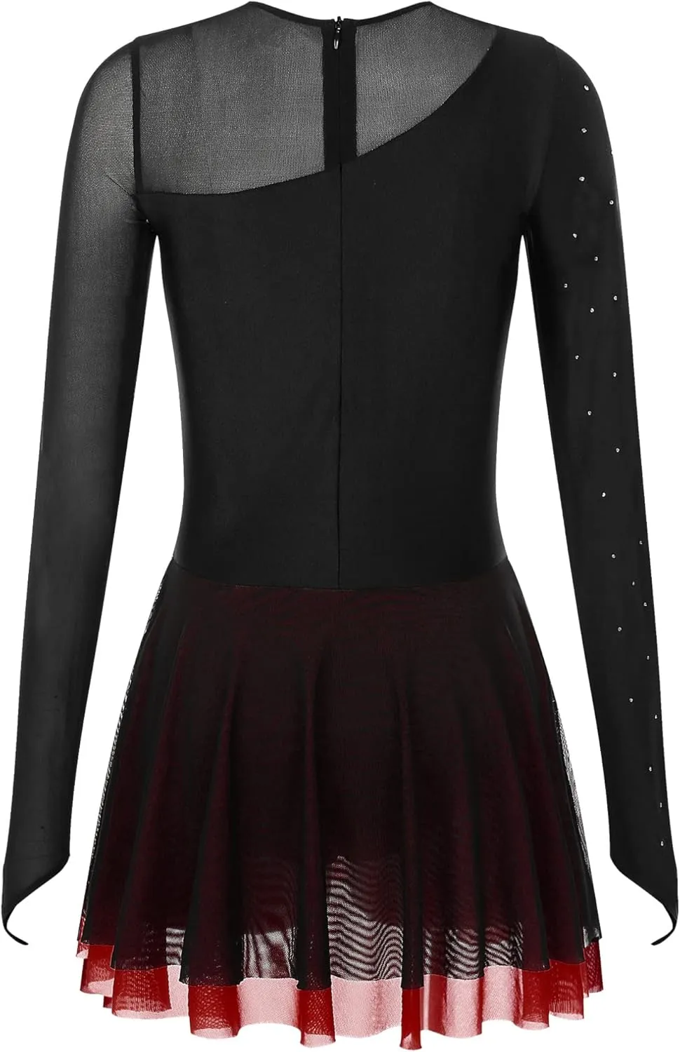 FEESHOW Lyrical Dresses Figure Skating Dresses for Women Rhinestone Dance Leotards Ballet Majorette Dance Uniforms
