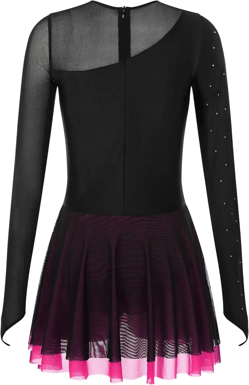 FEESHOW Lyrical Dresses Figure Skating Dresses for Women Rhinestone Dance Leotards Ballet Majorette Dance Uniforms