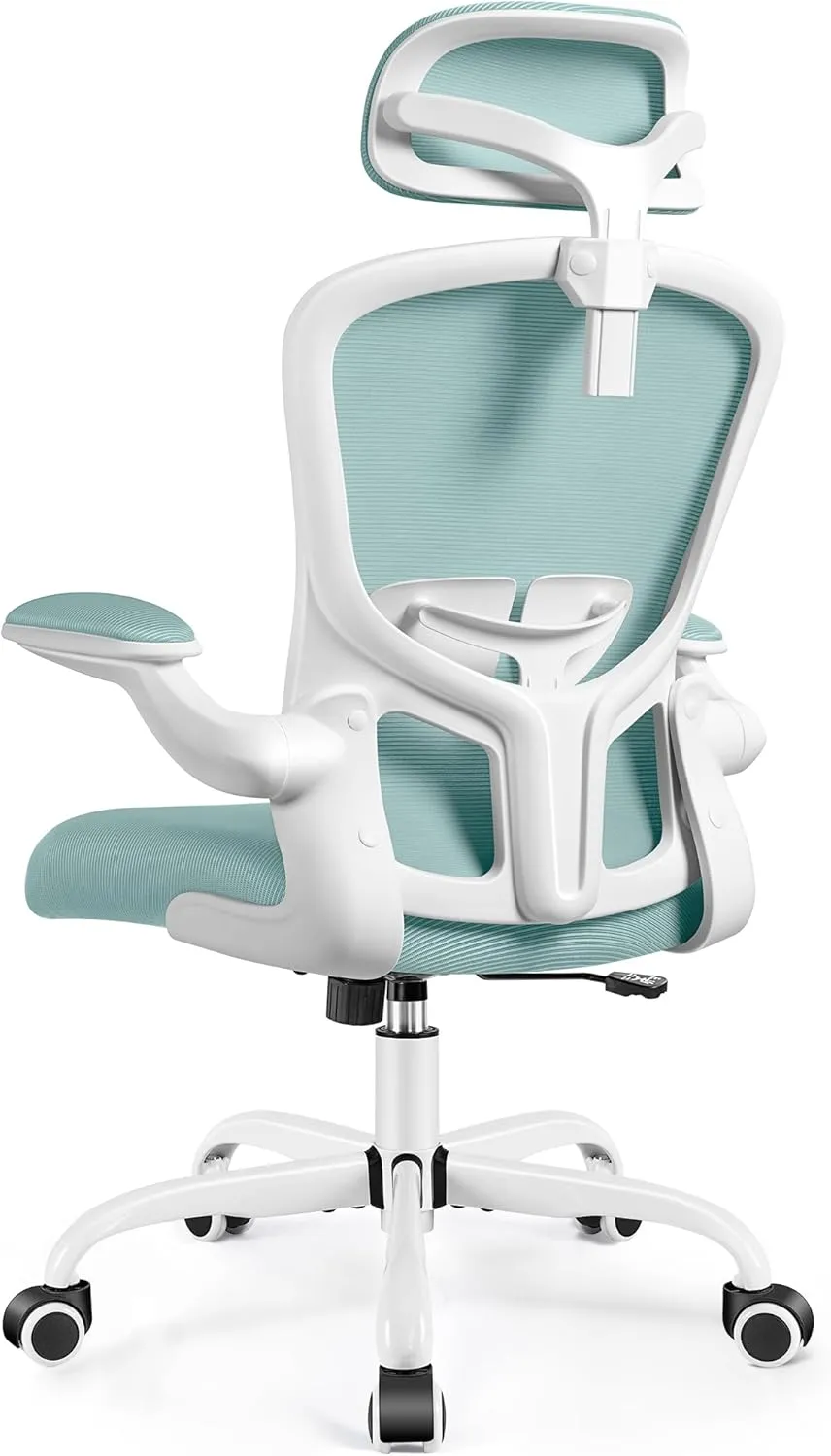 FelixKing Ergonomic Office Chair with Adjustable High Back, Breathable Mesh, Lumbar Support, Flip-up Armrests, Executive Rolling Swivel Comfy Task Computer Chair for Home Office (Light Blue)