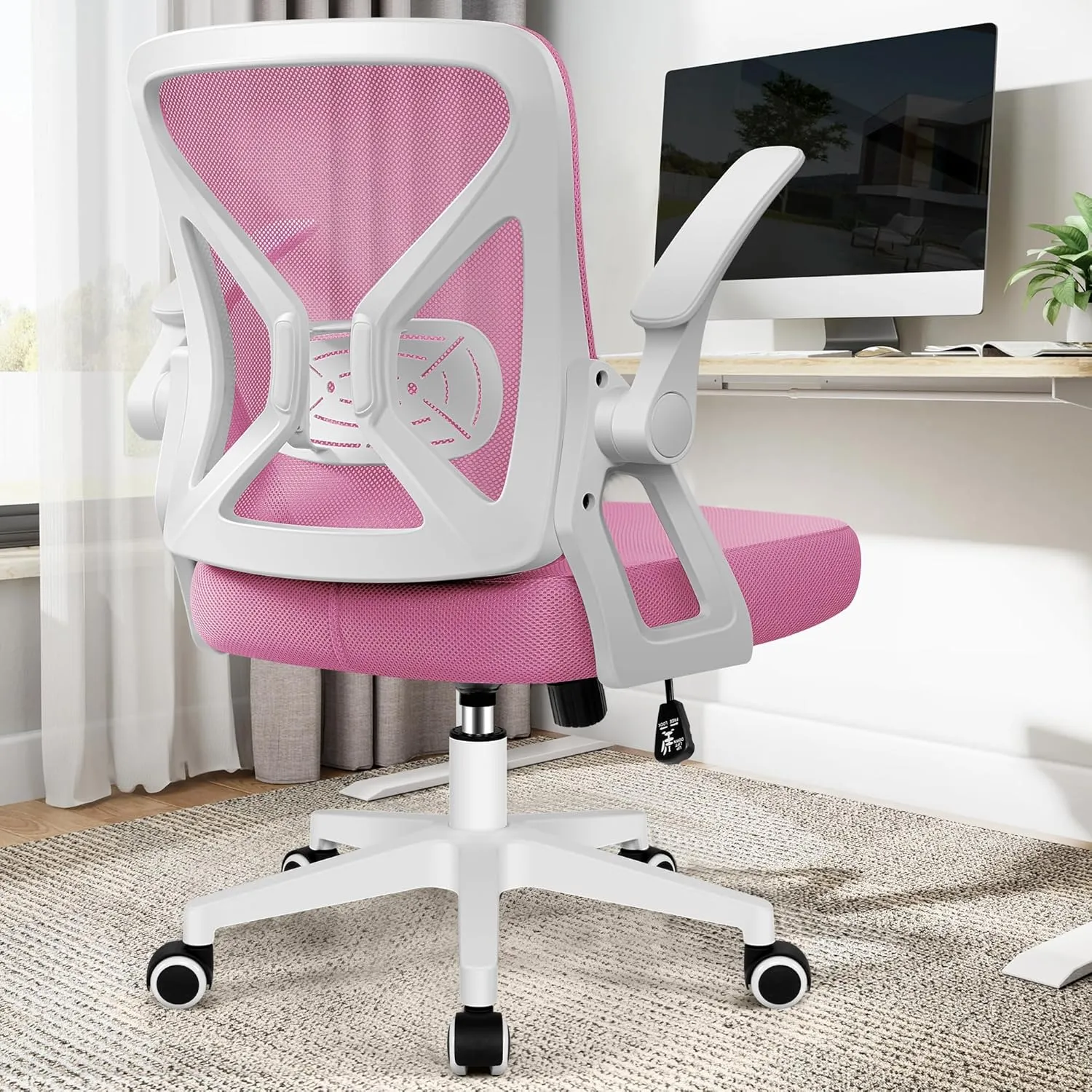 FelixKing Office Chair - Ergonomic Desk Chair Breathable Mesh Task Chair with Wheels and Lumbar Support Home Desk Office Chair with Flip up Armrest Rolling Swivel Computer Chair for Home Office Pink