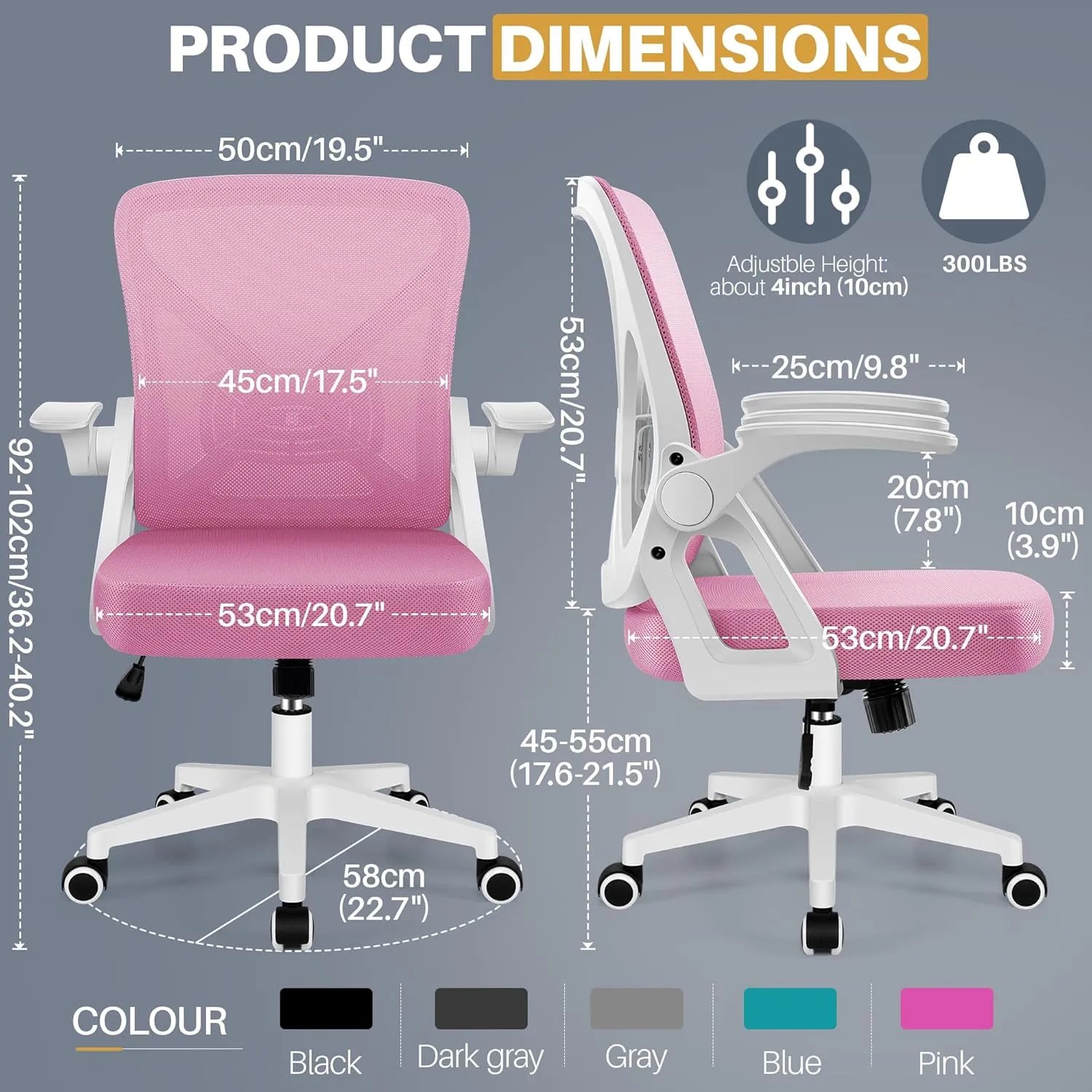 FelixKing Office Chair - Ergonomic Desk Chair Breathable Mesh Task Chair with Wheels and Lumbar Support Home Desk Office Chair with Flip up Armrest Rolling Swivel Computer Chair for Home Office Pink