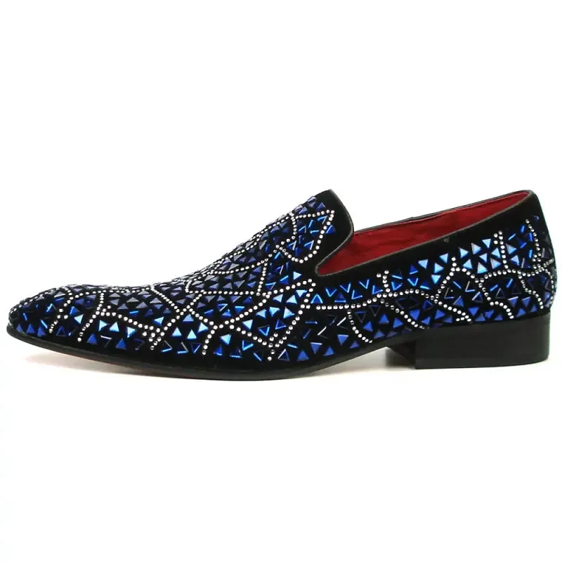 Fiesso FI-7415 Black Suede Blue Stone Loafers