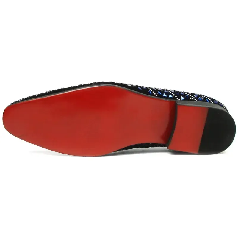 Fiesso FI-7415 Black Suede Blue Stone Loafers