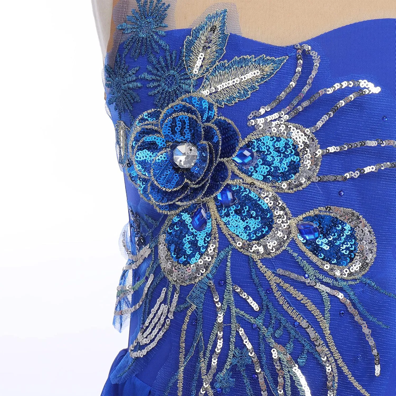 Figure Skating Dress for Girls - Sequin Flower Mesh Ice Skating Ballet Dance Leotard for Competition Costume
