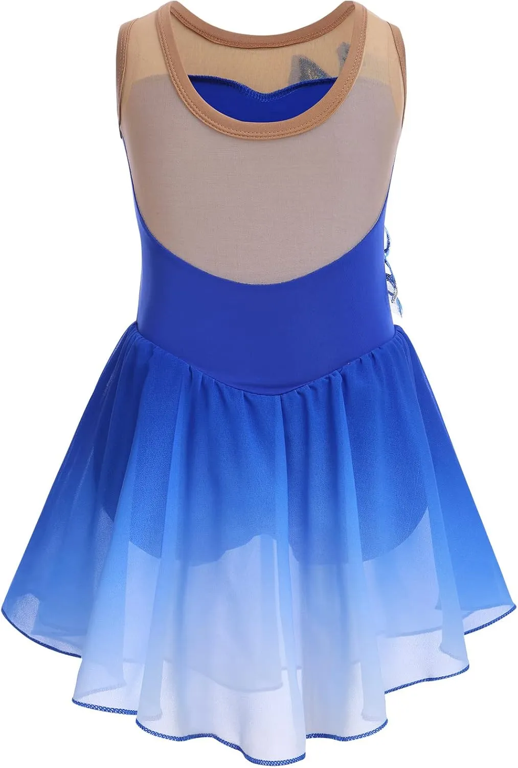 Figure Skating Dress for Girls - Sequin Flower Mesh Ice Skating Ballet Dance Leotard for Competition Costume