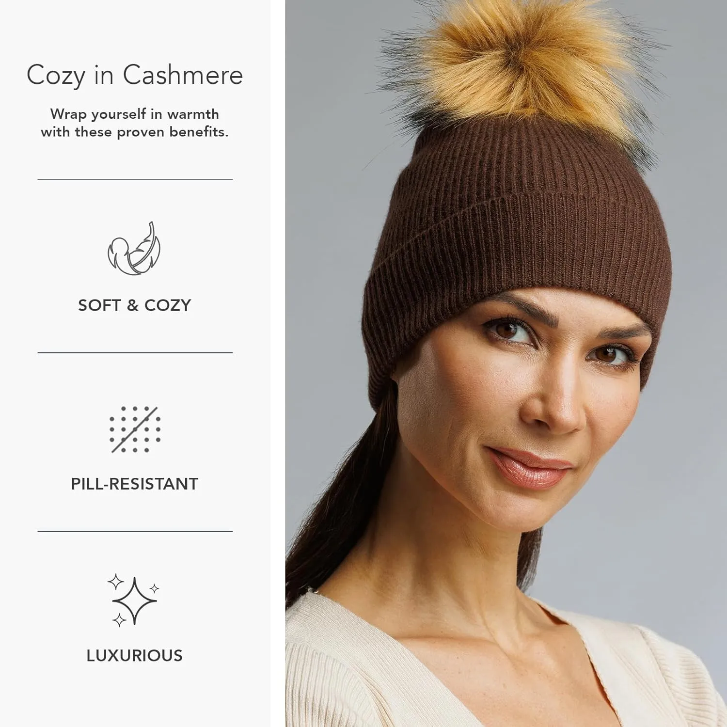 Fishers Finery Women's 100% Cashmere Beanie Hat with Pom