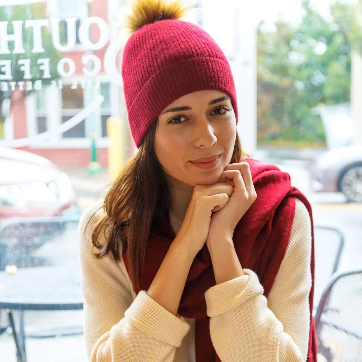 Fishers Finery Women's 100% Cashmere Beanie Hat with Pom