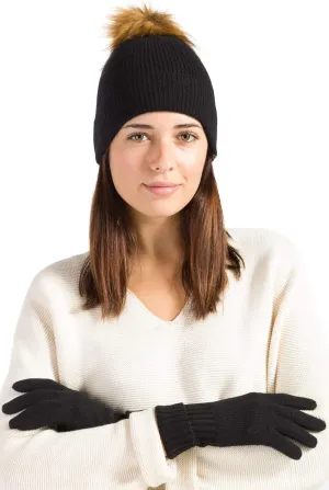 Fishers Finery Women's 100% Cashmere Pom Hat and Glove Set; with Gift Box