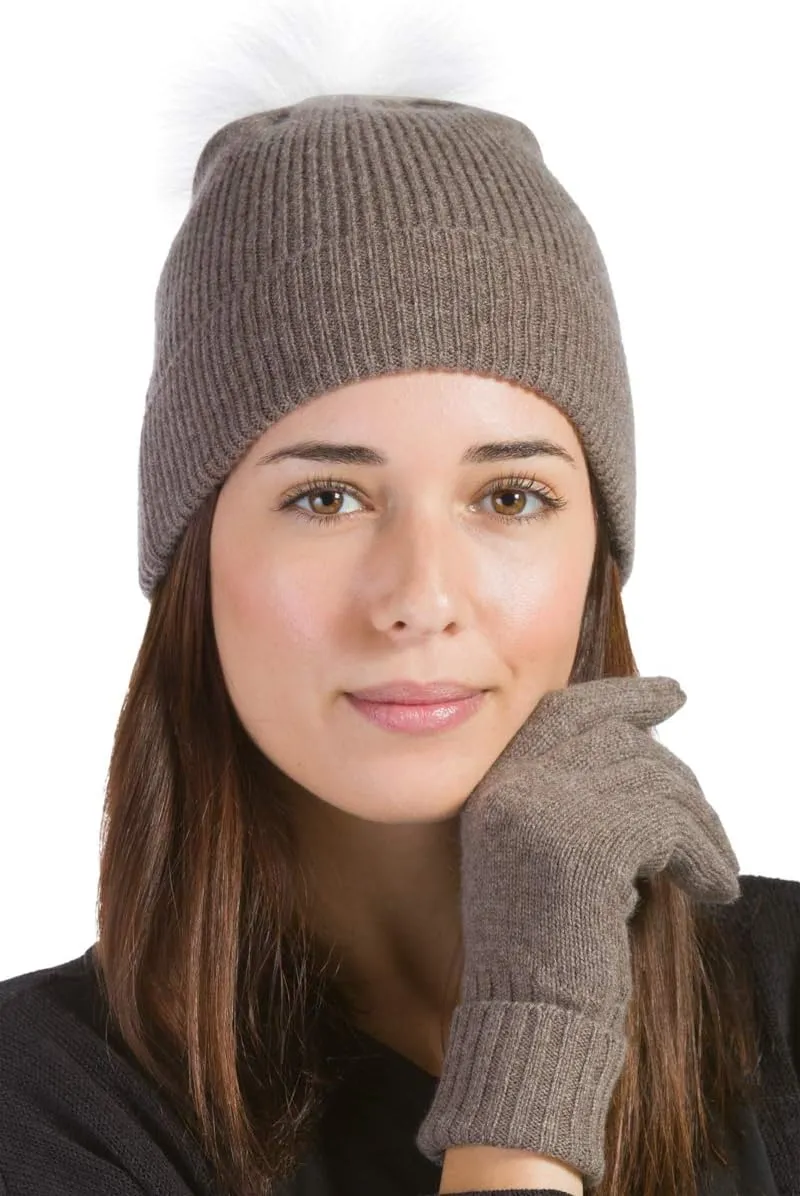 Fishers Finery Women's 100% Cashmere Pom Hat and Glove Set; with Gift Box