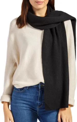 Fishers Finery Women's 100% Cashmere Ribbed Knit Winter Scarf | Black Label Box