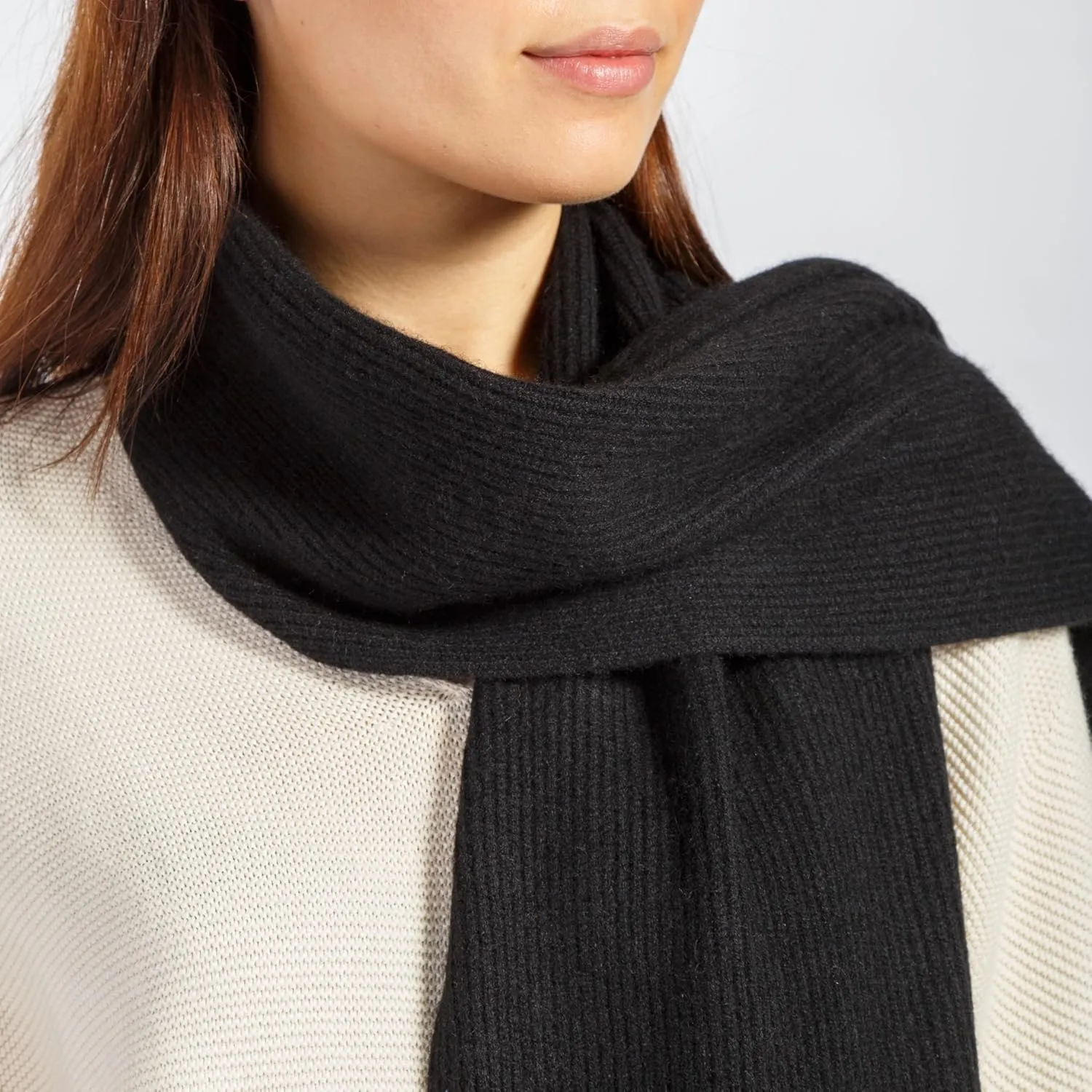Fishers Finery Women's 100% Cashmere Ribbed Knit Winter Scarf | Black Label Box