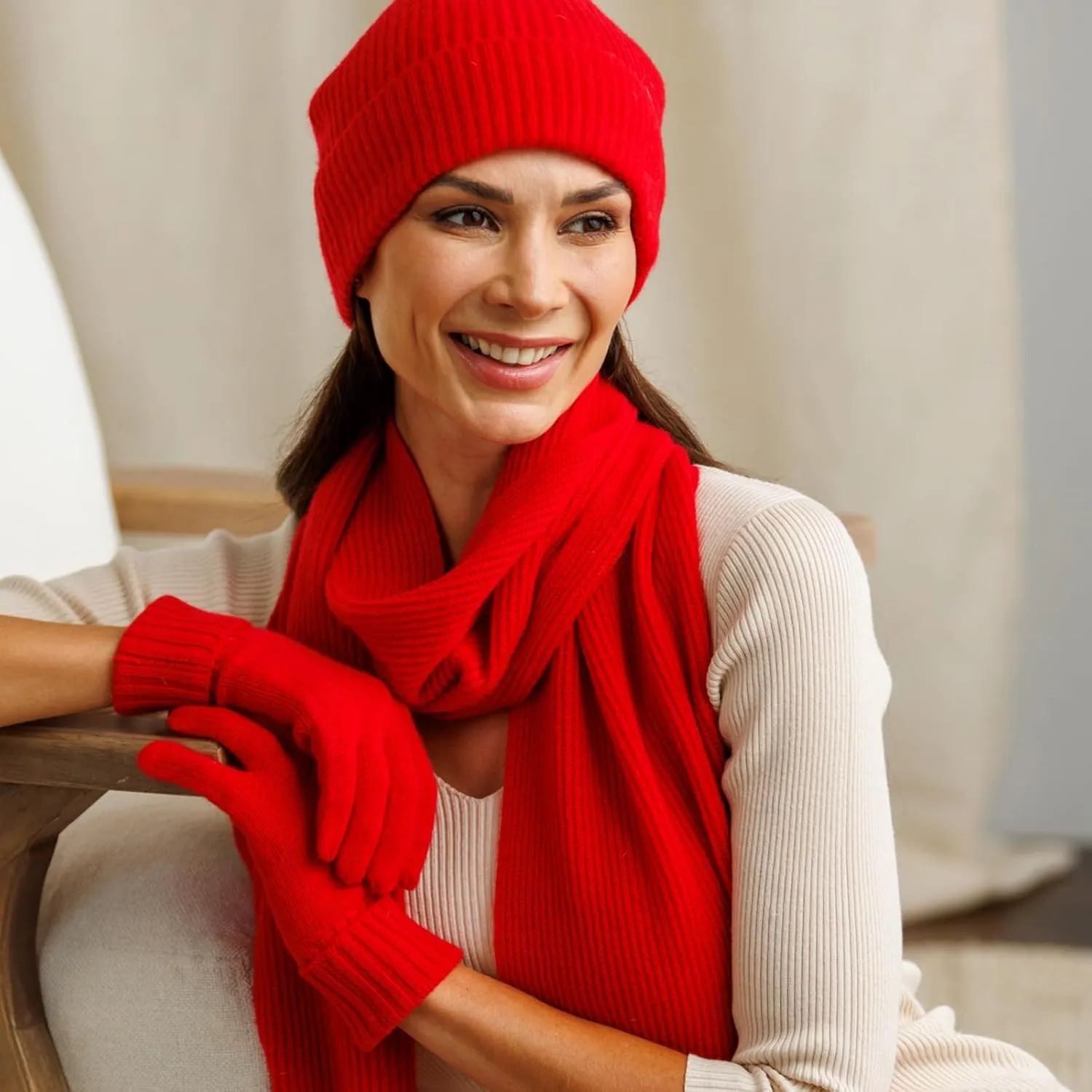 Fishers Finery Women's 100% Pure Cashmere Ribbed Hat Glove Set | Gift Box