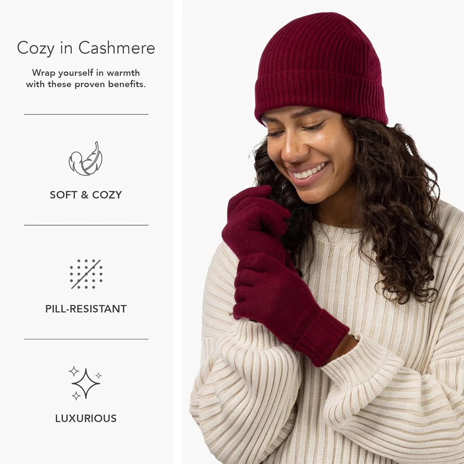 Fishers Finery Women's 100% Pure Cashmere Ribbed Hat Glove Set | Gift Box