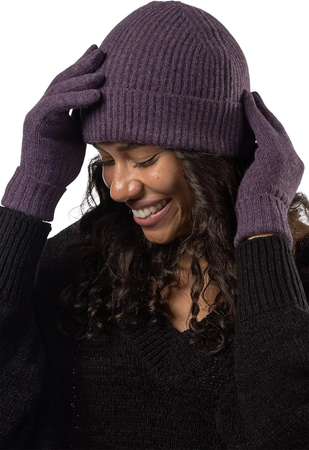 Fishers Finery Women's 100% Pure Cashmere Ribbed Hat Glove Set | Gift Box