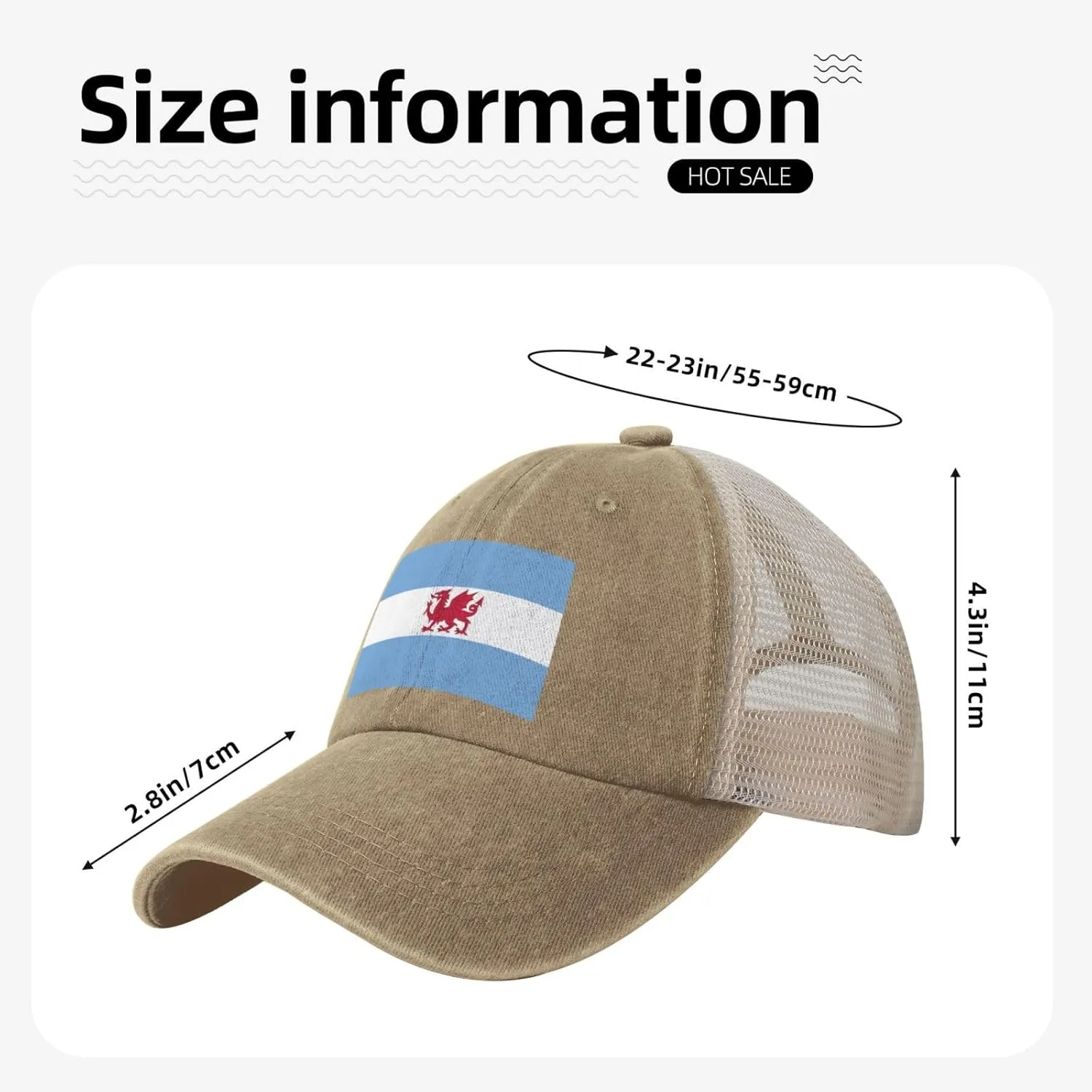 Flag of The Welsh Colony in Patagonia Baseball Cap Women Men Mesh Back Denim Hat Vintage Trucker Hats Dad Caps