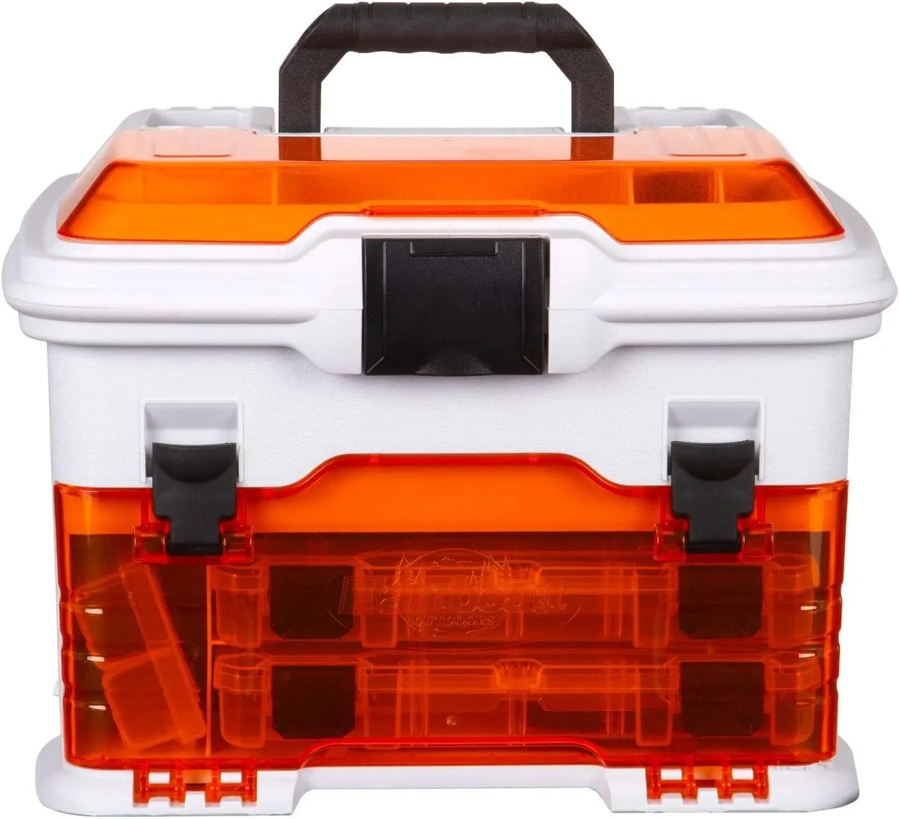 Flambeau Outdoors T4P Pro Multiloader Tackle Box - Portable Fishing Lure Organizer Station With Zerust Anti-RustTechnology, Includes 5 Removable Tuff Tainer Tackle Boxes, White/Orange