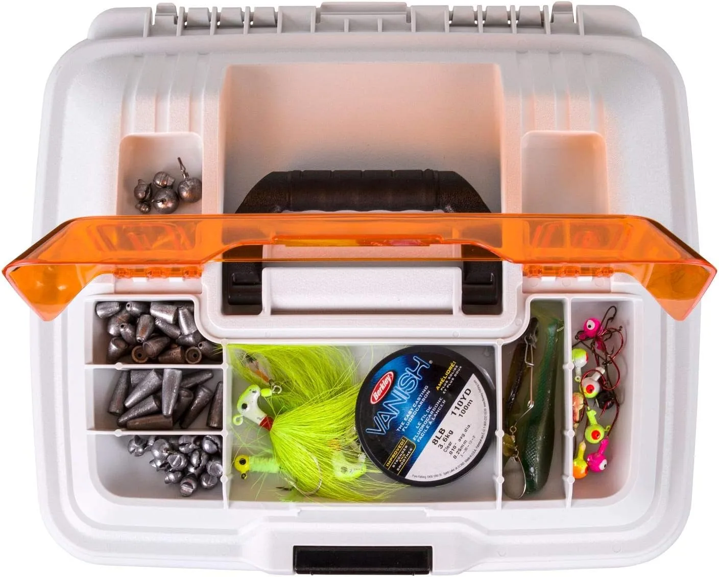 Flambeau Outdoors T4P Pro Multiloader Tackle Box - Portable Fishing Lure Organizer Station With Zerust Anti-RustTechnology, Includes 5 Removable Tuff Tainer Tackle Boxes, White/Orange