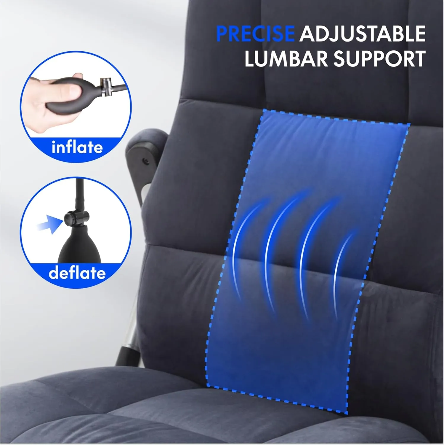 FLEXISPOT Big and Tall Office Chair with Flip Arms, 600LBS Heavy Duty Office Chair for Heavy People, Wide Plus Size Chair with Inflatable Adjustable Lumbar Support Quiet Rubber Wheels, Velvet, Blue