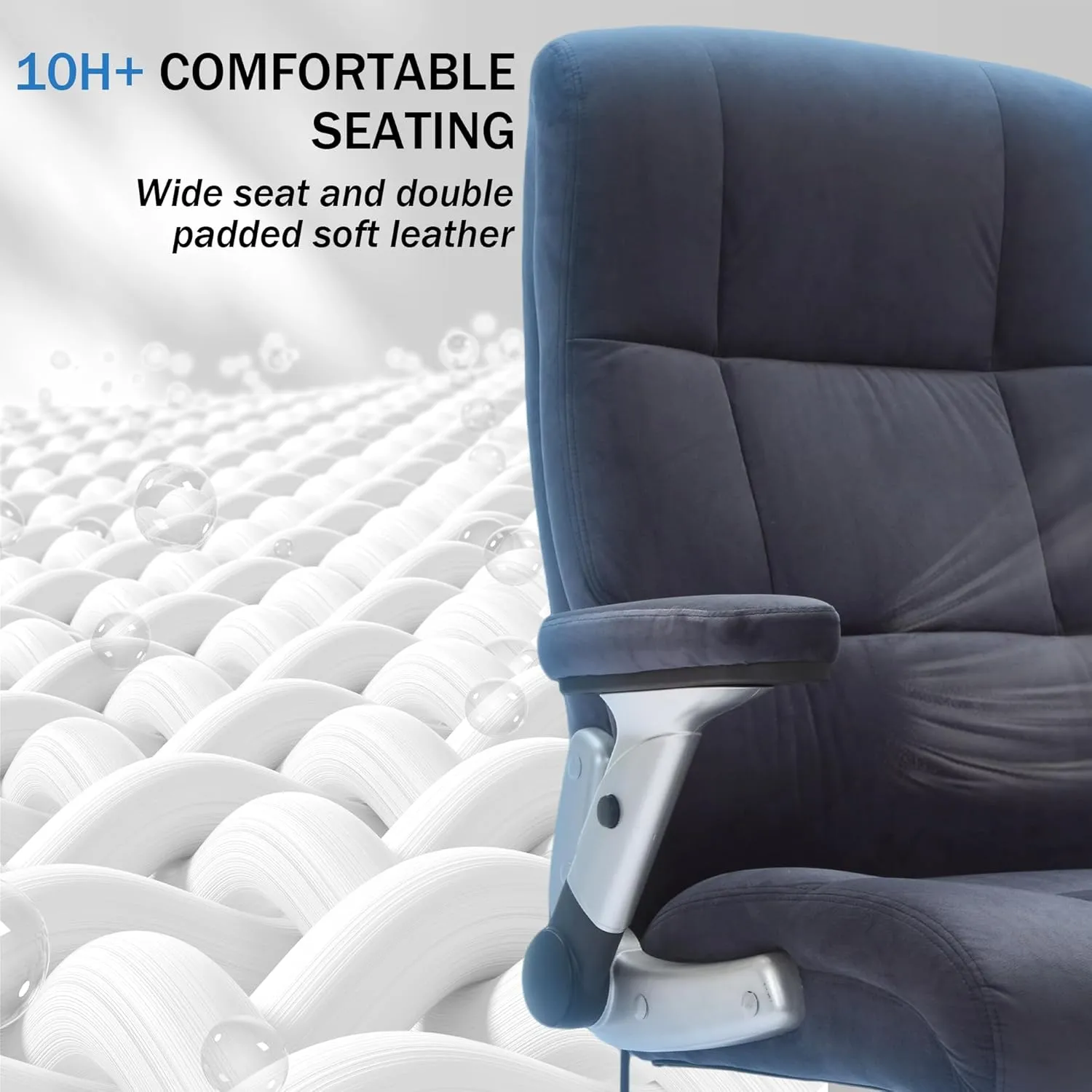 FLEXISPOT Big and Tall Office Chair with Flip Arms, 600LBS Heavy Duty Office Chair for Heavy People, Wide Plus Size Chair with Inflatable Adjustable Lumbar Support Quiet Rubber Wheels, Velvet, Blue