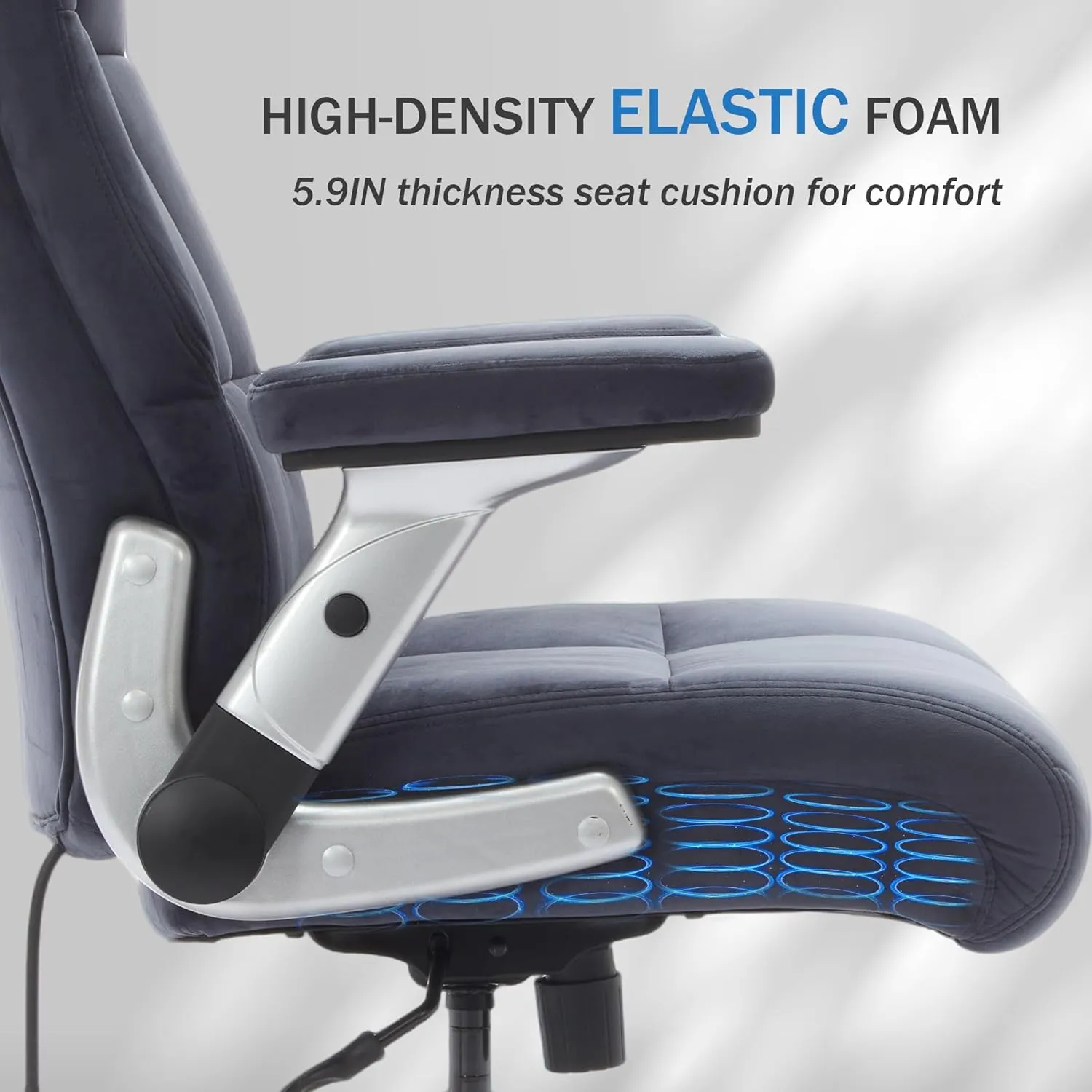 FLEXISPOT Big and Tall Office Chair with Flip Arms, 600LBS Heavy Duty Office Chair for Heavy People, Wide Plus Size Chair with Inflatable Adjustable Lumbar Support Quiet Rubber Wheels, Velvet, Blue