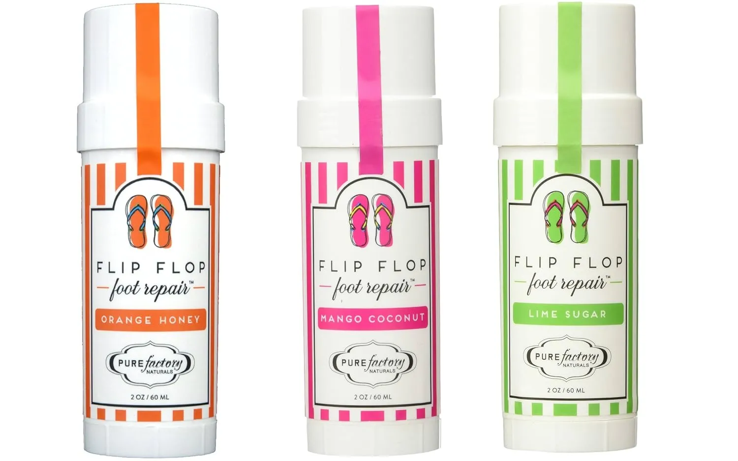 Flip Flop Foot Repair Stick Set of 3 Lime Sugar, Mango Coconut and Orange Honey by Pure Factory
