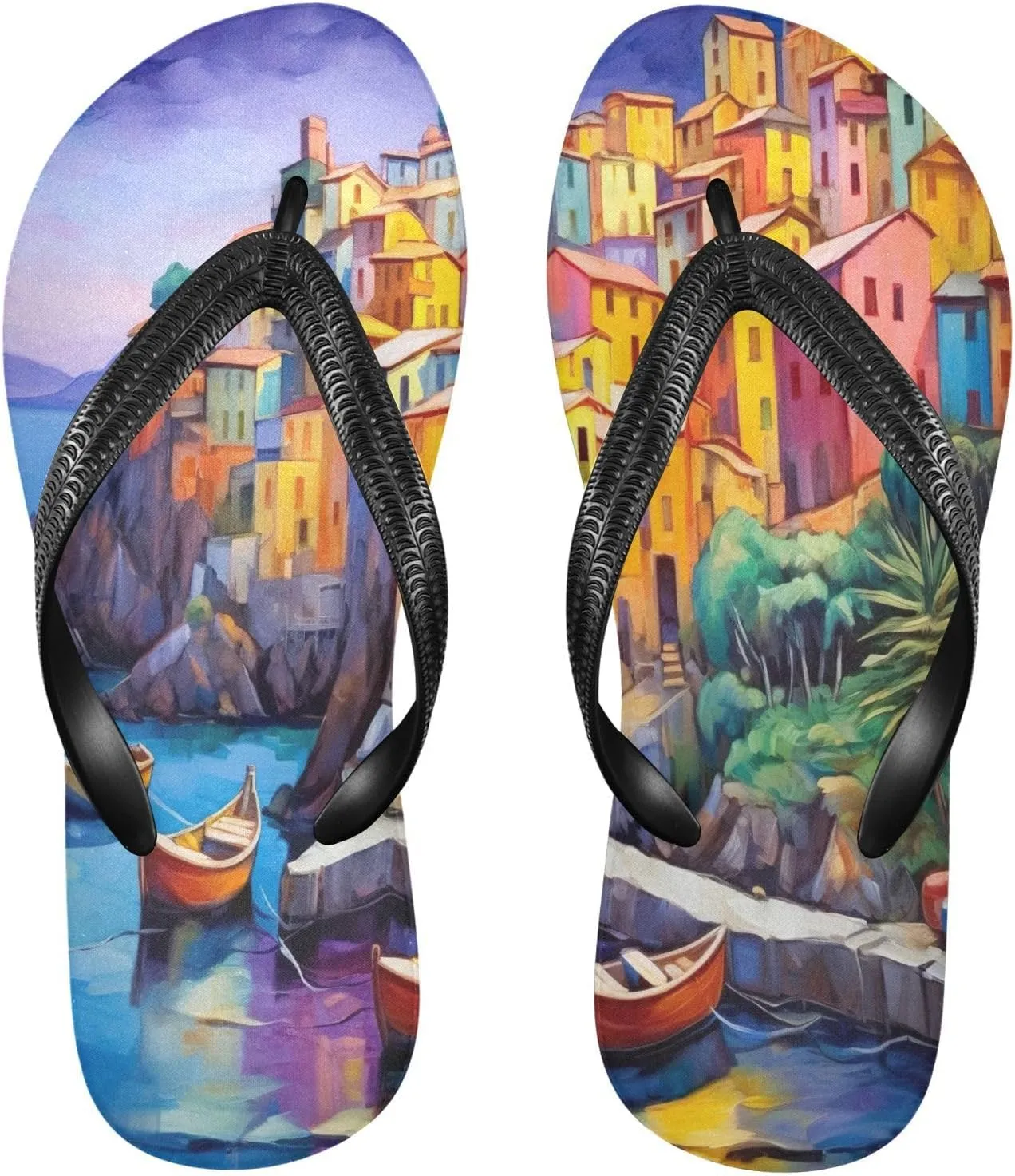 Flip Flop Sandal for Men Women Picturesque Village Summer Thong Sandal Beach Water Shoes,XS