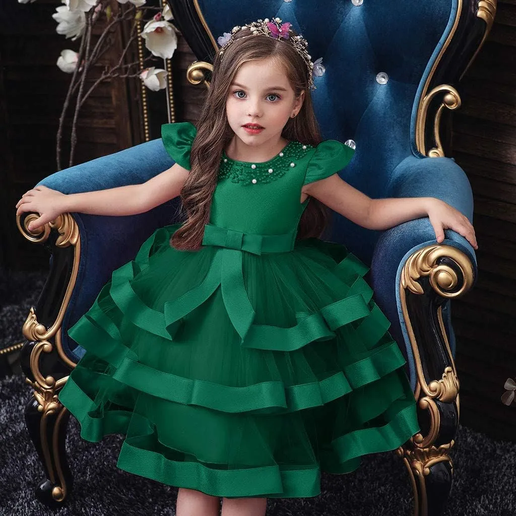 Flower Girl Dress 𝐁all Gown Kids Wedding Birthday Part𝘆 Tutu Dresses Toddler Sleeveless Pageant Dresses