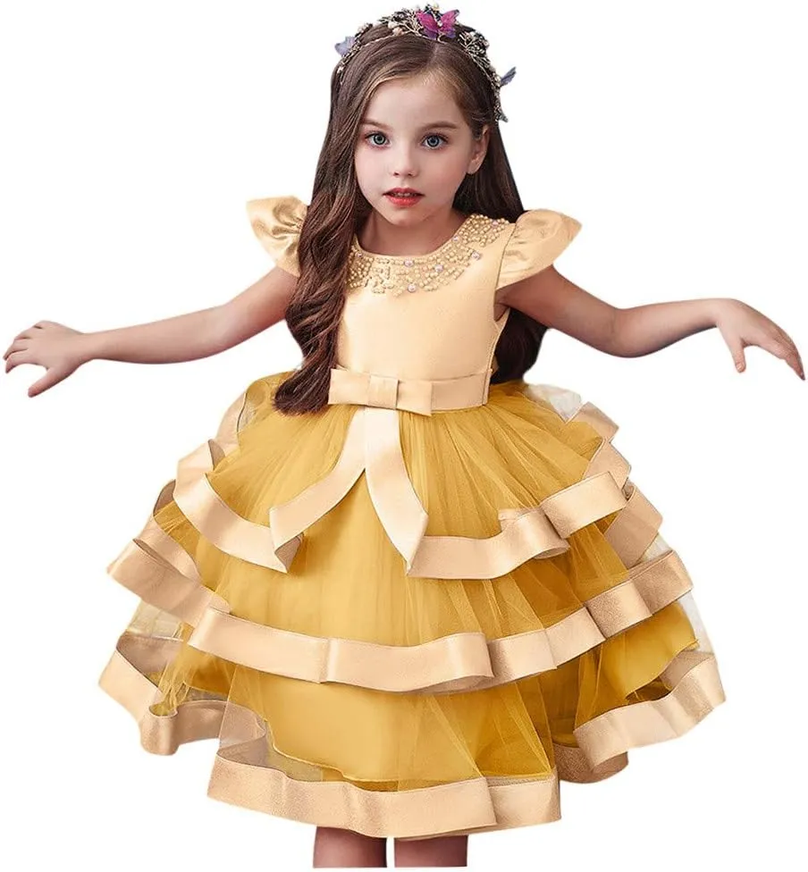 Flower Girl Dress 𝐁all Gown Kids Wedding Birthday Part𝘆 Tutu Dresses Toddler Sleeveless Pageant Dresses