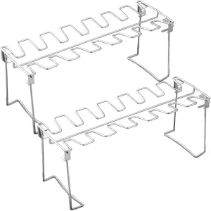 Foldable Stainless Steel Grilling Rack for Chicken Wings and Legs, 14 Slots, High-Temperature Resistant, Ideal for Bbqs and Outdoor Cooking