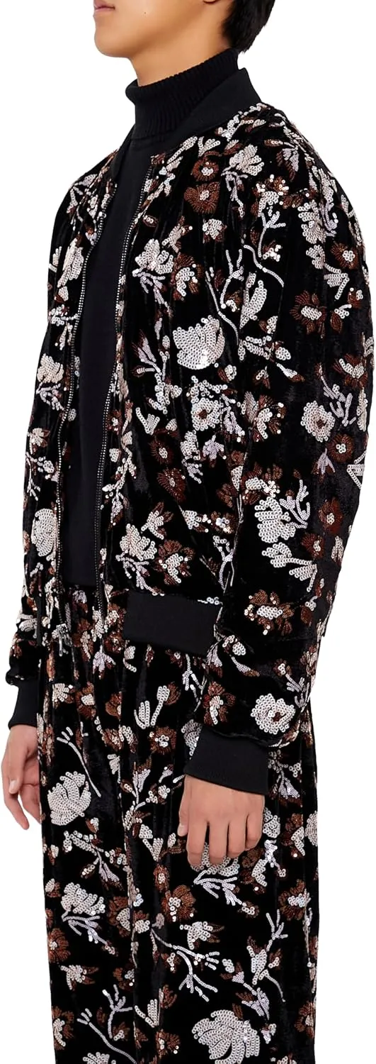 Forever 21 Men's Sequin Floral Bomber Jacket