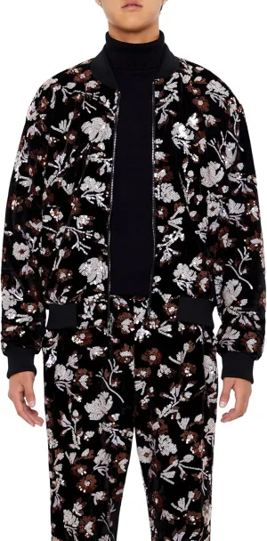 Forever 21 Men's Sequin Floral Bomber Jacket