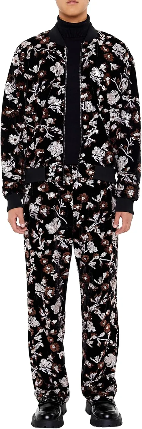 Forever 21 Men's Sequin Floral Bomber Jacket