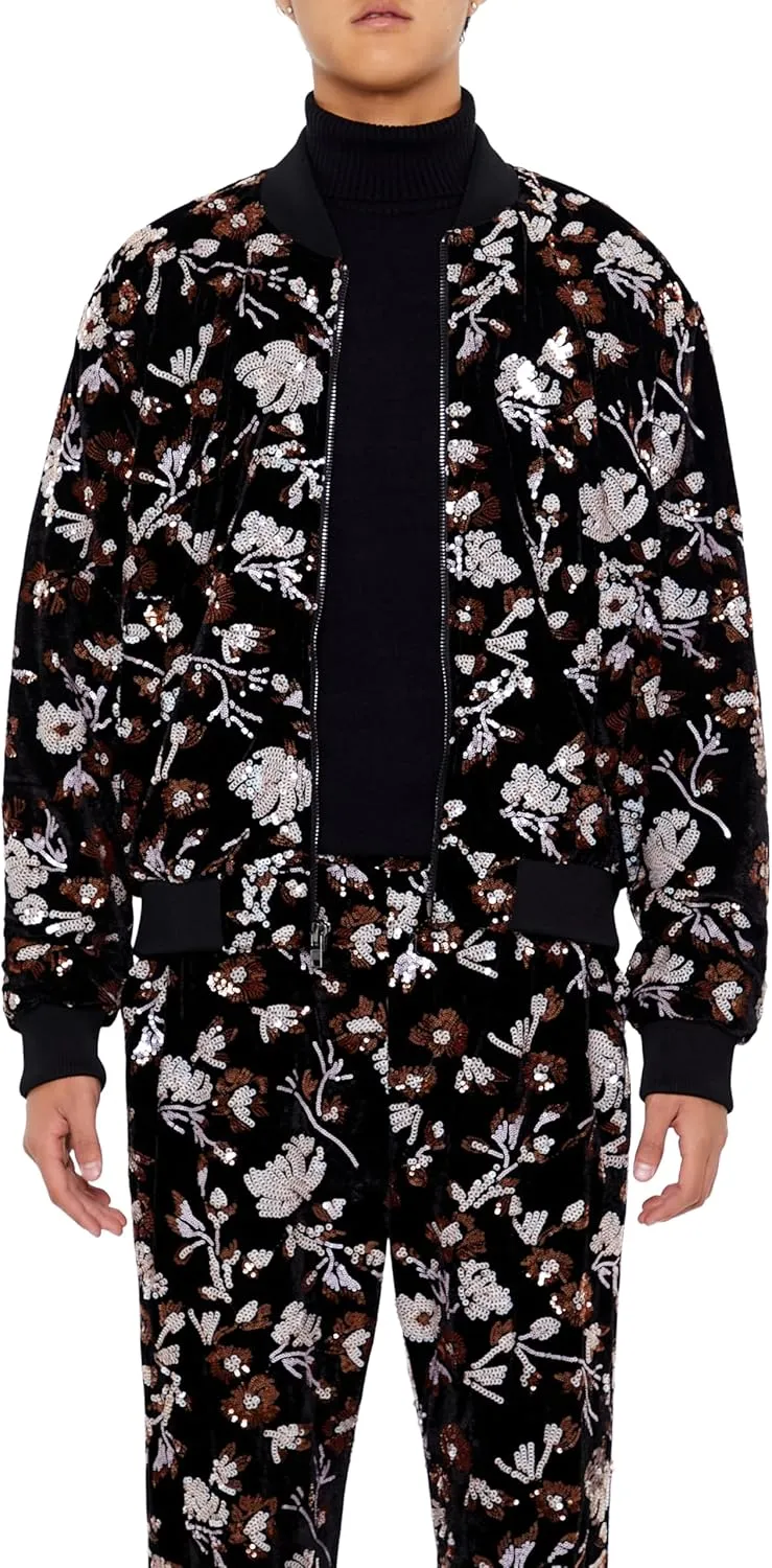 Forever 21 Men's Sequin Floral Bomber Jacket