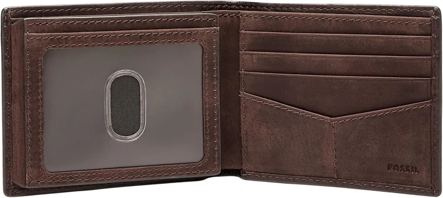 Fossil Men's Derrick RFID-Blocking Leather Bifold Wallet with Flip ID Window for Men