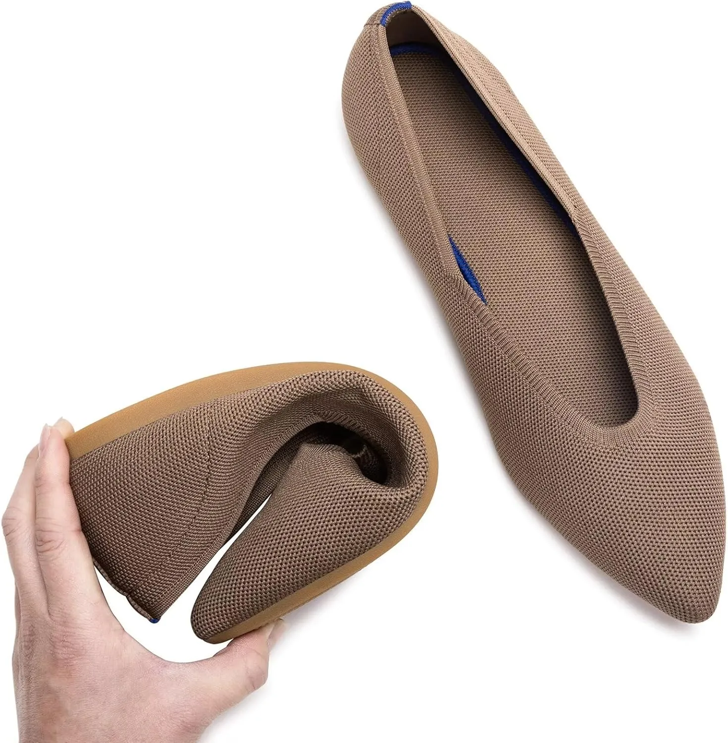 Frank Mully Womens Pointed Toe Flats Knit Dress Shoes Comfort Women Shoes Slip On Shoes for Woman Classic Softable Shoes Low Wedge