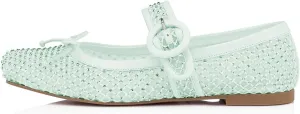 FSJ Women Rhinestones Mesh Ballet Flats, Sparkly Square Toe Crystal Embellished Bowtie Mary Jane with Buckled Strap, Comfy Studded Ballerina Shoes Size 4-15 US